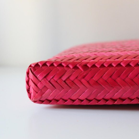 Vintage Hot Pink Rattan Zip Clutch Pouch - Picture 4 of 4